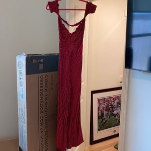 Red romper with white polka dots